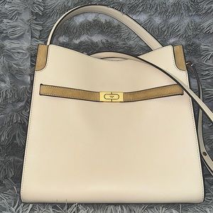Tori Burch Lee Radziwill Double Medium Bag in gorgeous cream-colored leather!!